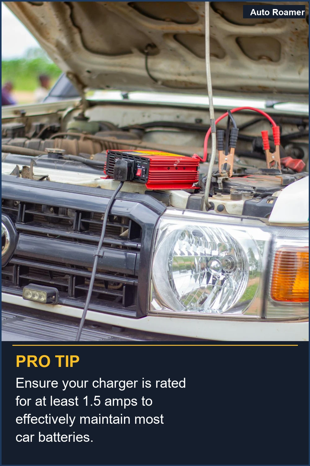 Ensure your charger is rated for at least 1.5 amps to effectively maintain most car batteries.