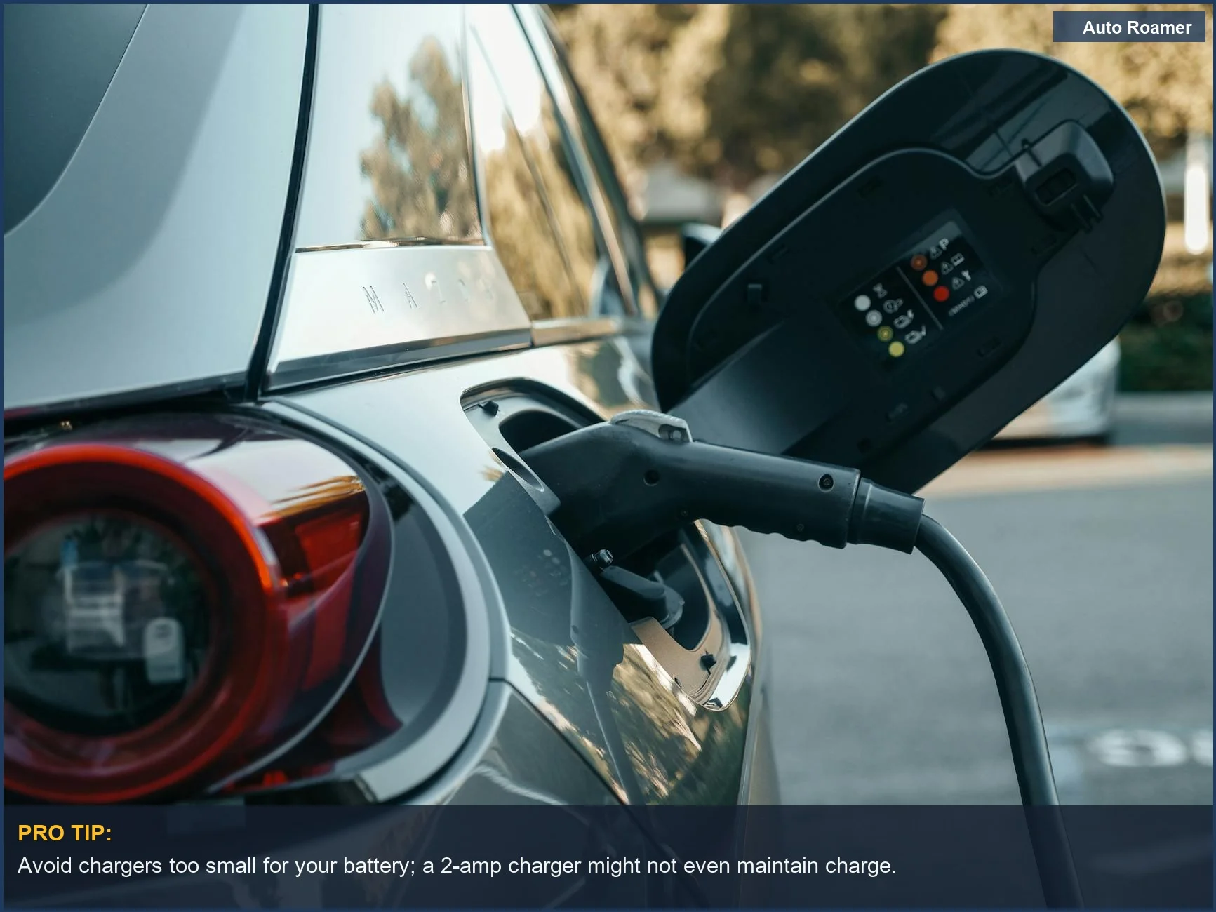 Close-up of an electric vehicle charging port, showcasing clean energy technology and charging speed.