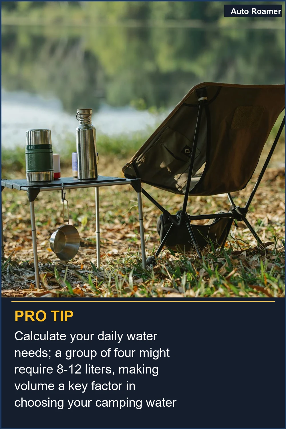 Calculate your daily water needs; a group of four might require 8-12 liters, making volume a key factor in choosing your camping water purification.