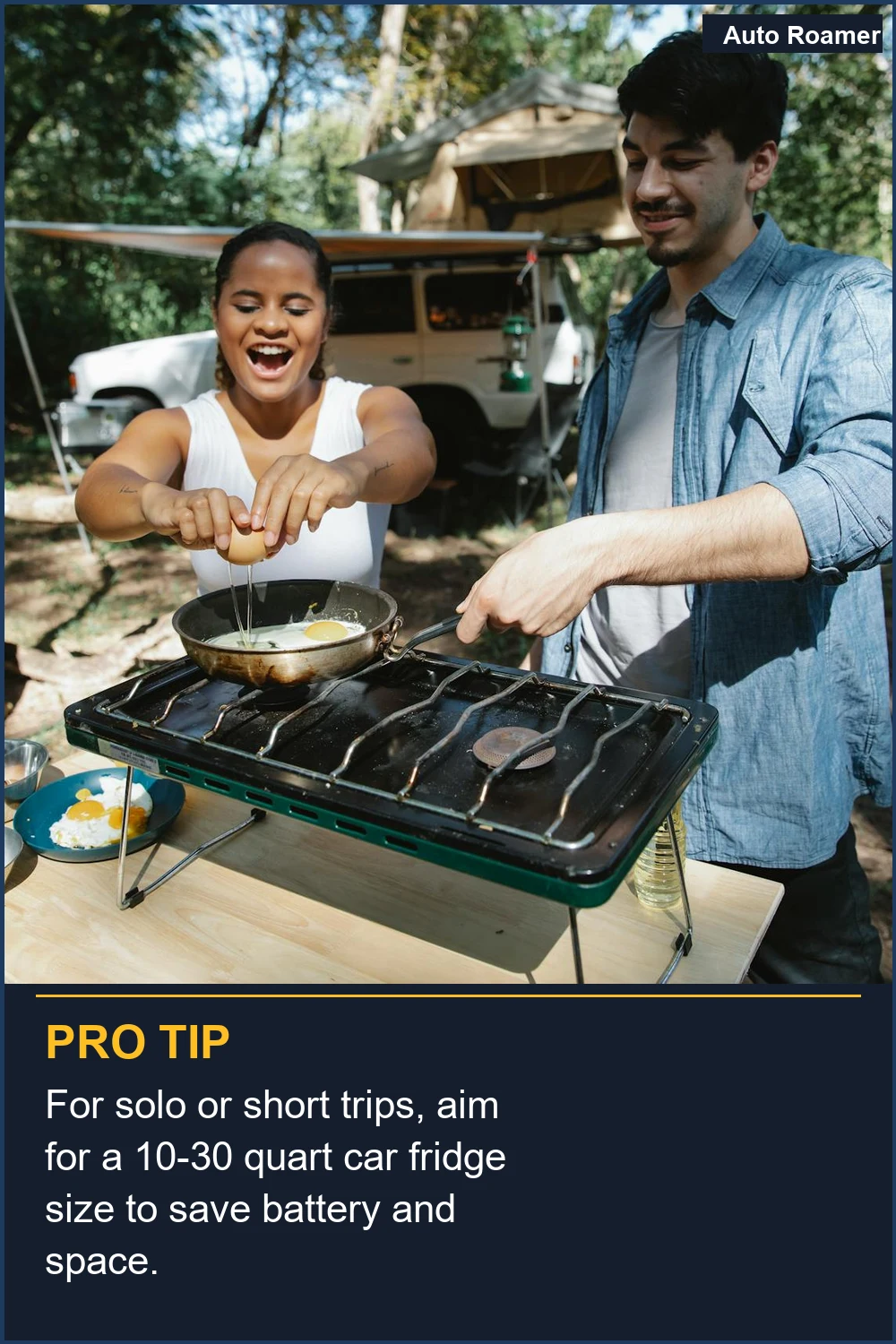 For solo or short trips, aim for a 10-30 quart car fridge size to save battery and space.