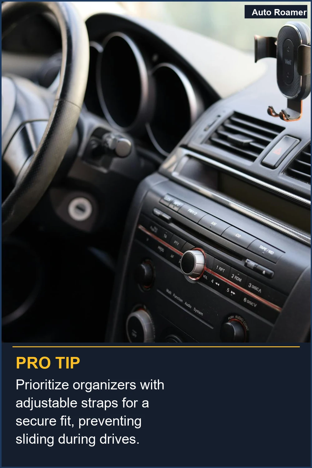 Prioritize organizers with adjustable straps for a secure fit, preventing sliding during drives.