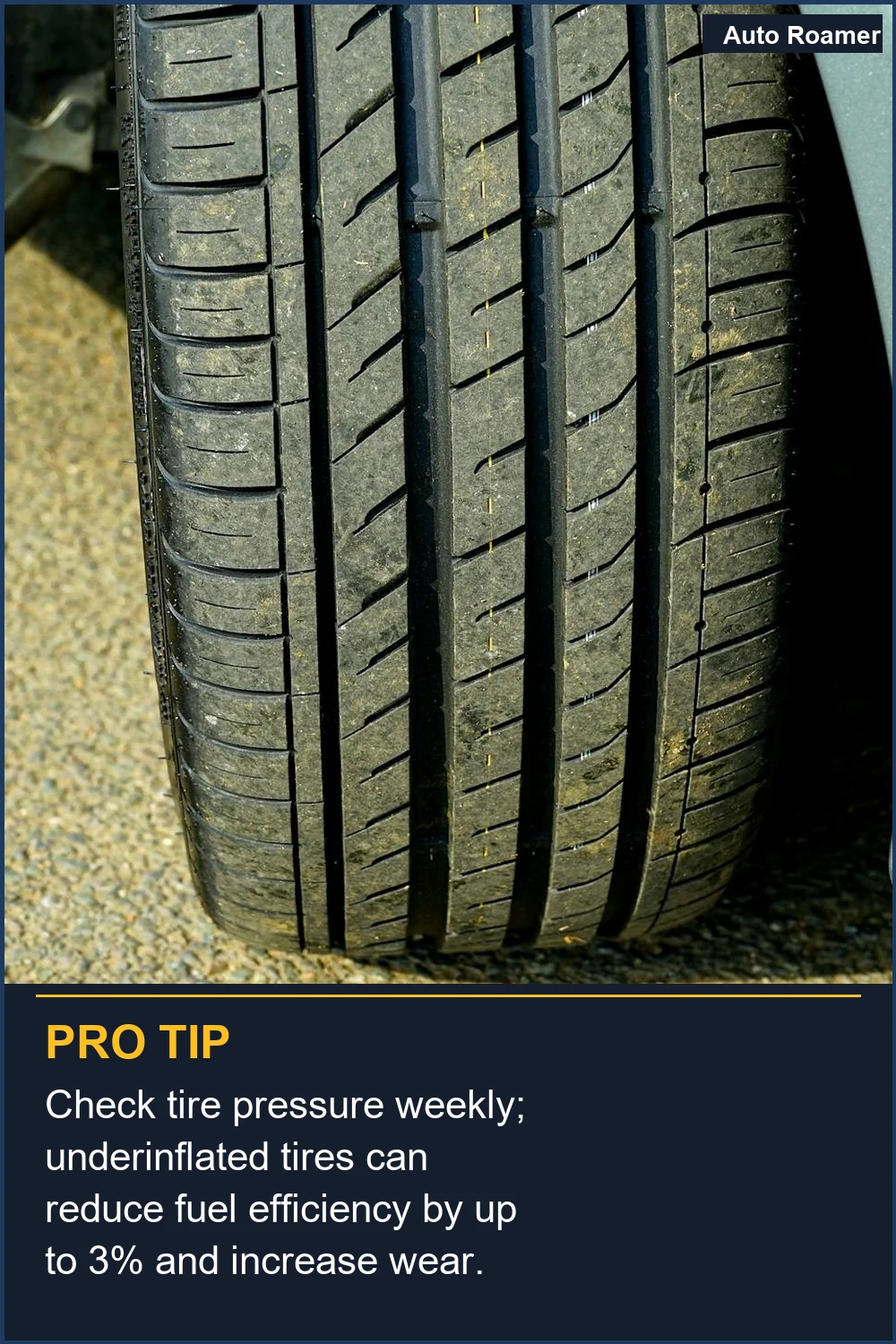 Comprueba la presión de los neumáticos semanalmente; los neumáticos poco inflados pueden reducir la eficiencia del combustible hasta en un 3% y aumentar el desgaste.