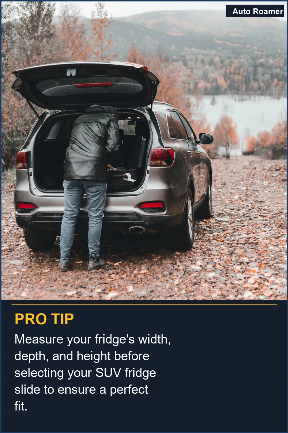 Measure your fridge's width, depth, and height before selecting your SUV fridge slide to ensure a perfect fit.