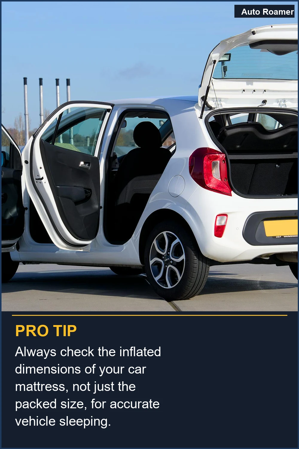Always check the inflated dimensions of your car mattress, not just the packed size, for accurate vehicle sleeping.