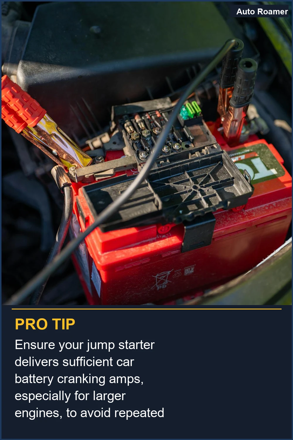 Ensure your jump starter delivers sufficient car battery cranking amps, especially for larger engines, to avoid repeated attempts.