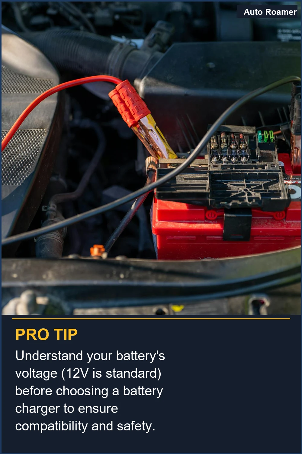 Understand your battery's voltage (12V is standard) before choosing a battery charger to ensure compatibility and safety.