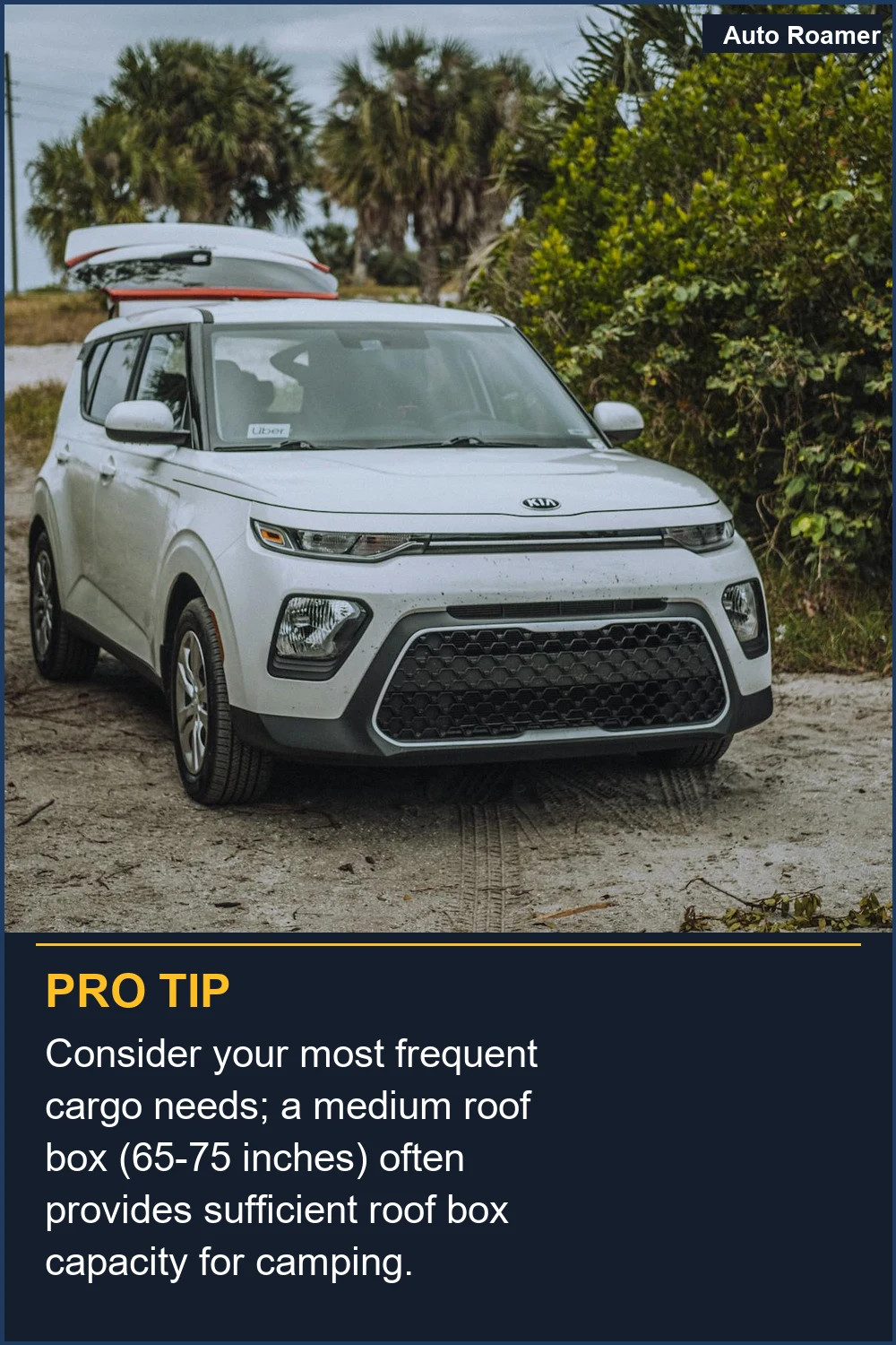 Consider your most frequent cargo needs; a medium roof box (65-75 inches) often provides sufficient roof box capacity for camping.