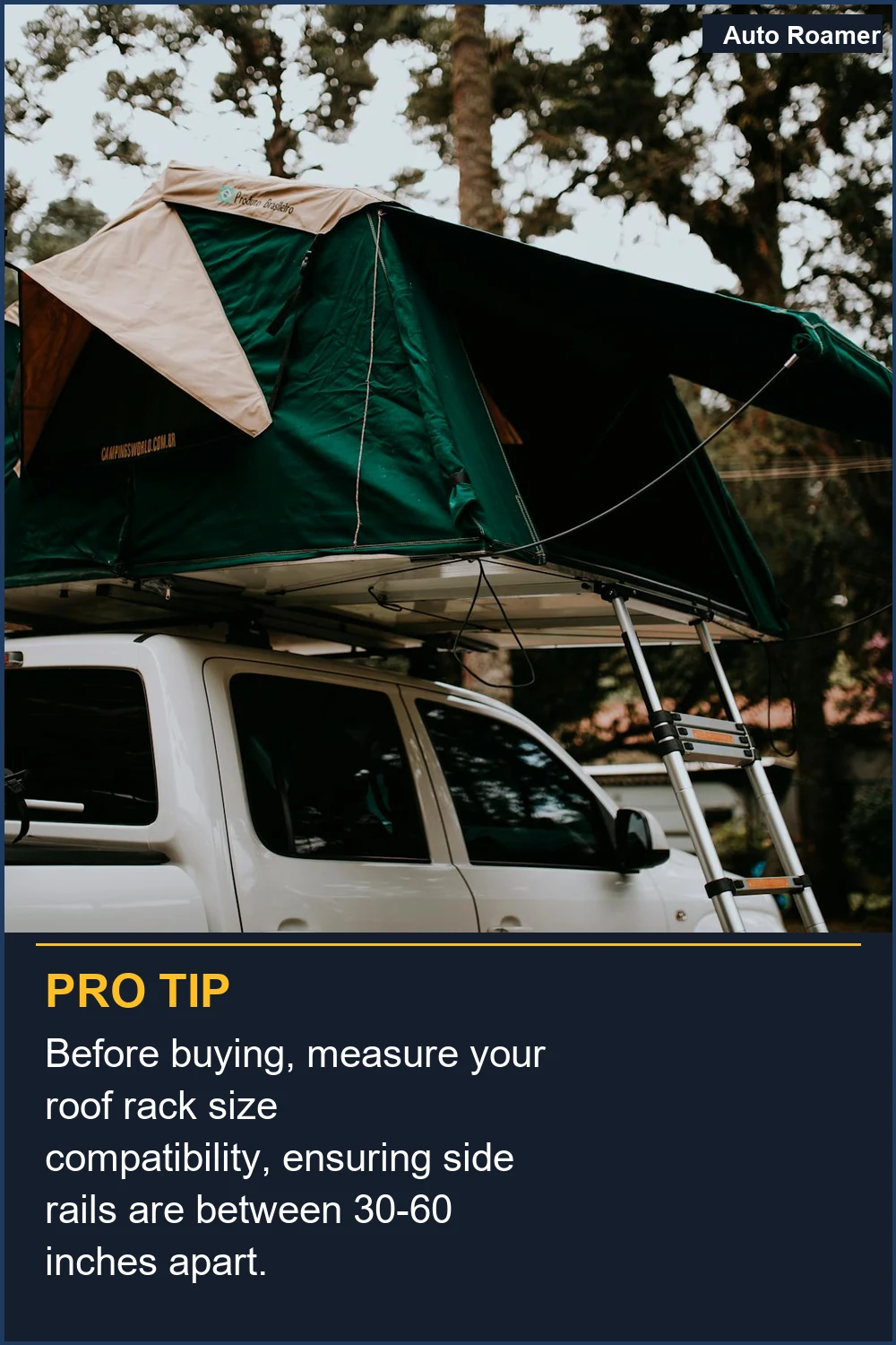 Before buying, measure your roof rack size compatibility, ensuring side rails are between 30-60 inches apart.