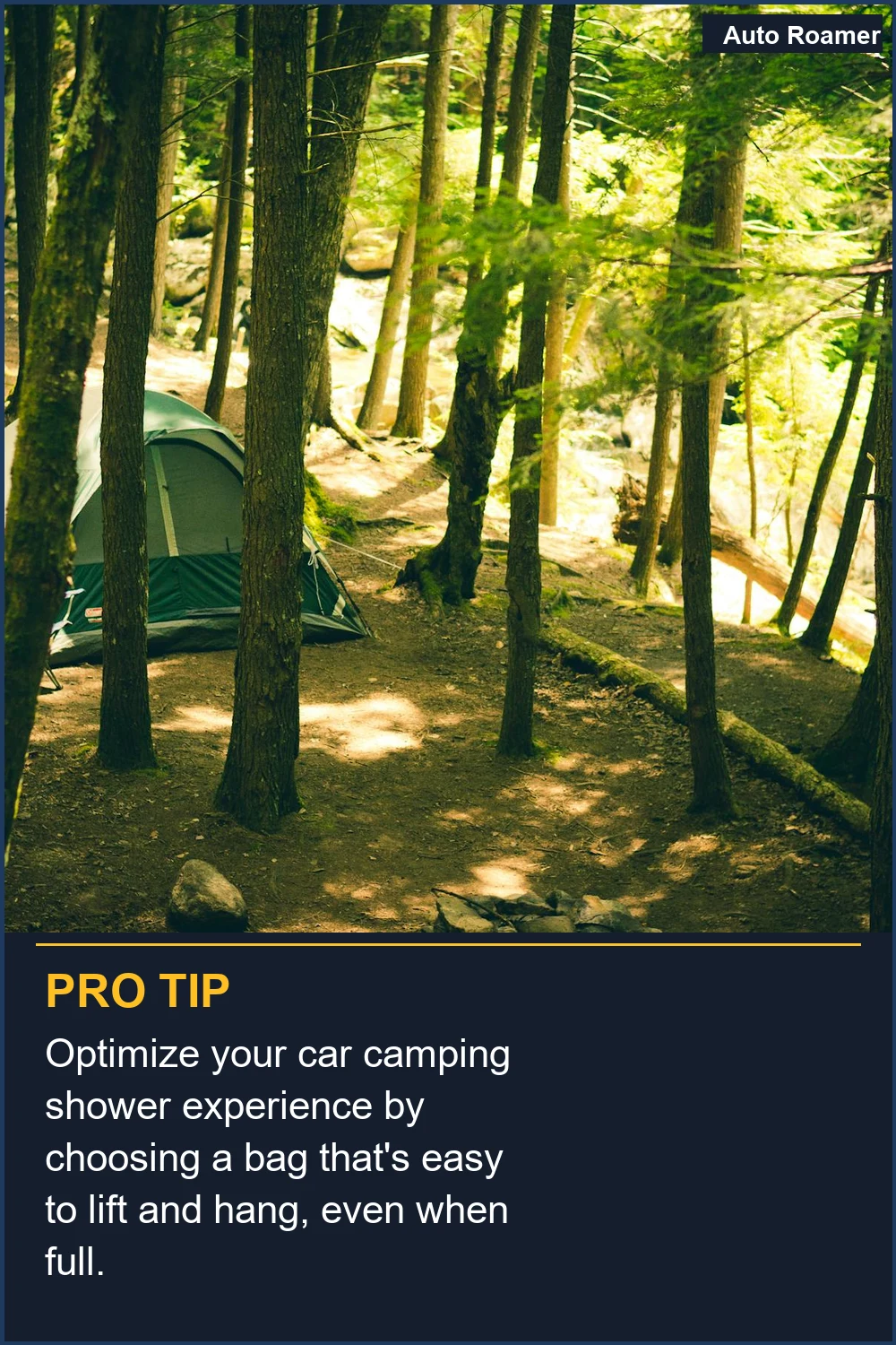 Optimize your car camping shower experience by choosing a bag that's easy to lift and hang, even when full.