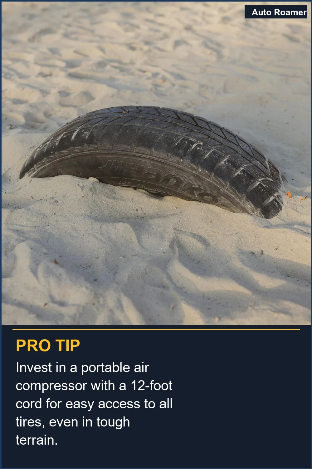 Invest in a portable air compressor with a 12-foot cord for easy access to all tires, even in tough terrain.