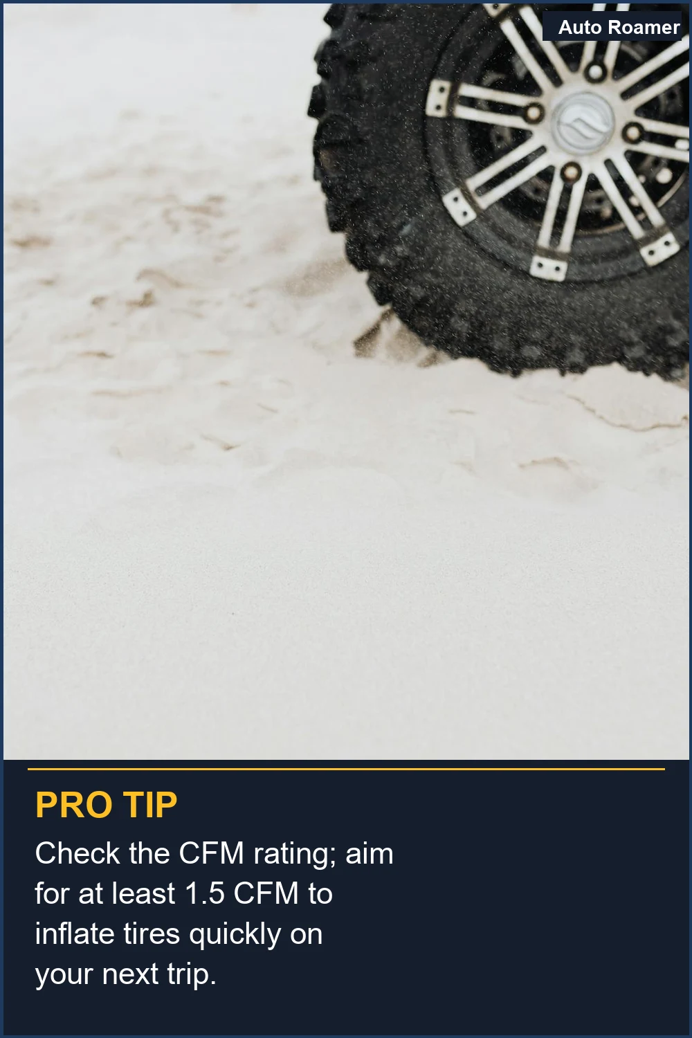 Check the CFM rating; aim for at least 1.5 CFM to inflate tires quickly on your next trip.