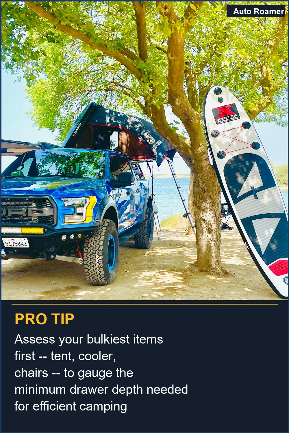 Assess your bulkiest items first -- tent, cooler, chairs -- to gauge the minimum drawer depth needed for efficient camping storage.