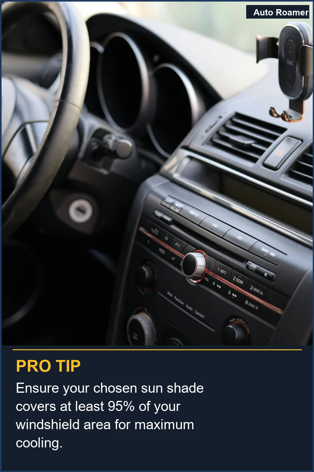 Asegúrate de que el parasol elegido cubra al menos el 95% del área de tu parabrisas para una máxima refrigeración.