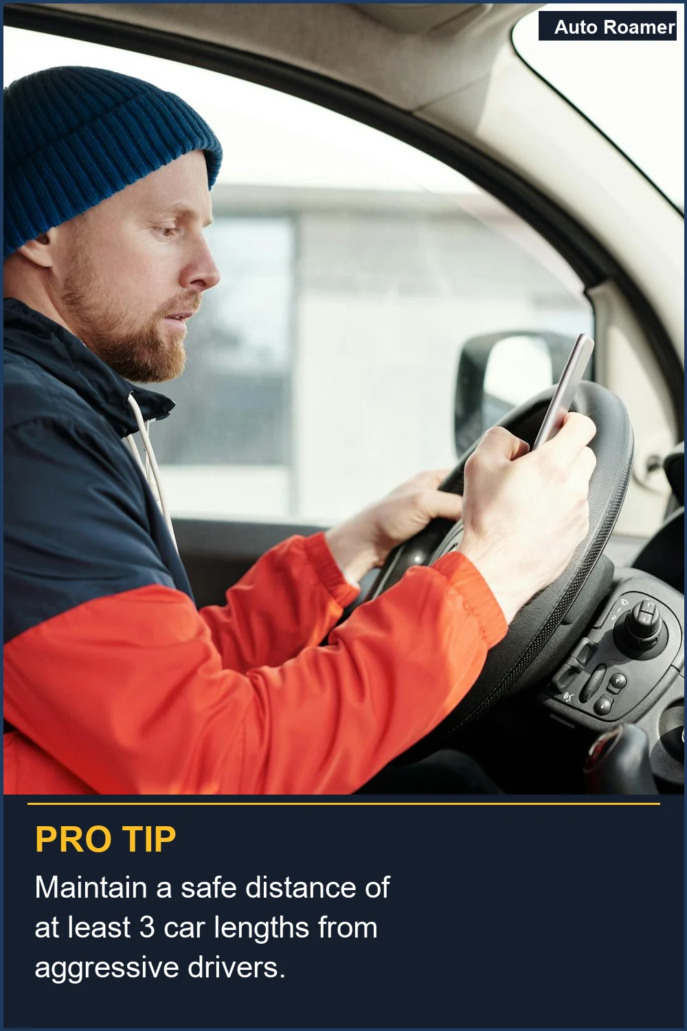 Maintain a safe distance of at least 3 car lengths from aggressive drivers.