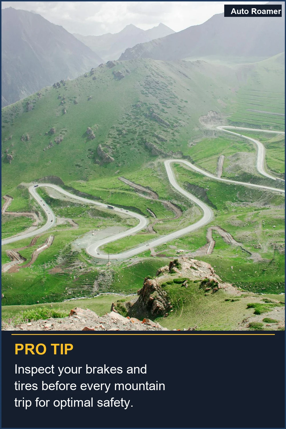 Inspect your brakes and tires before every mountain trip for optimal safety.