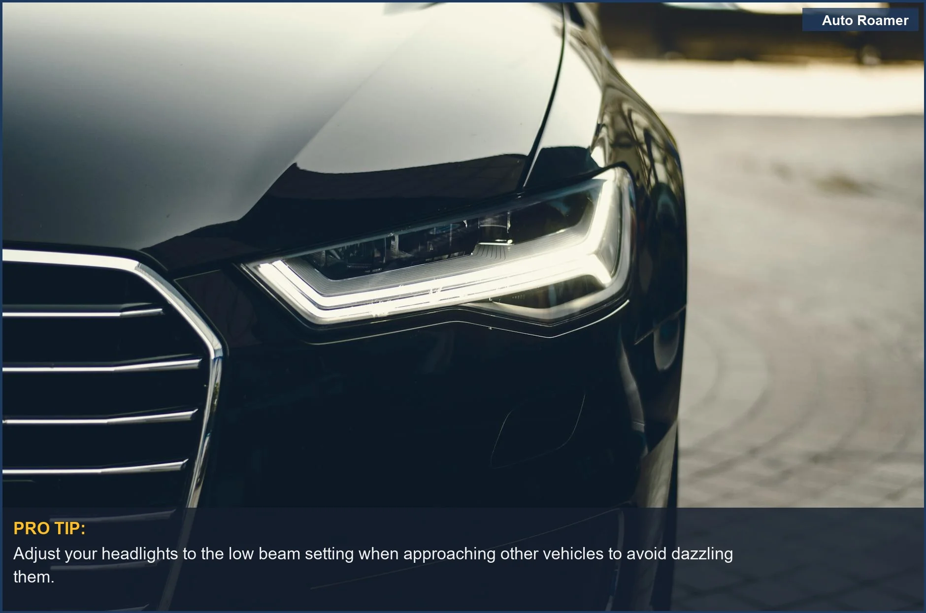 Modern luxury car with bright LED headlights on a city street, essential for night driving safety.