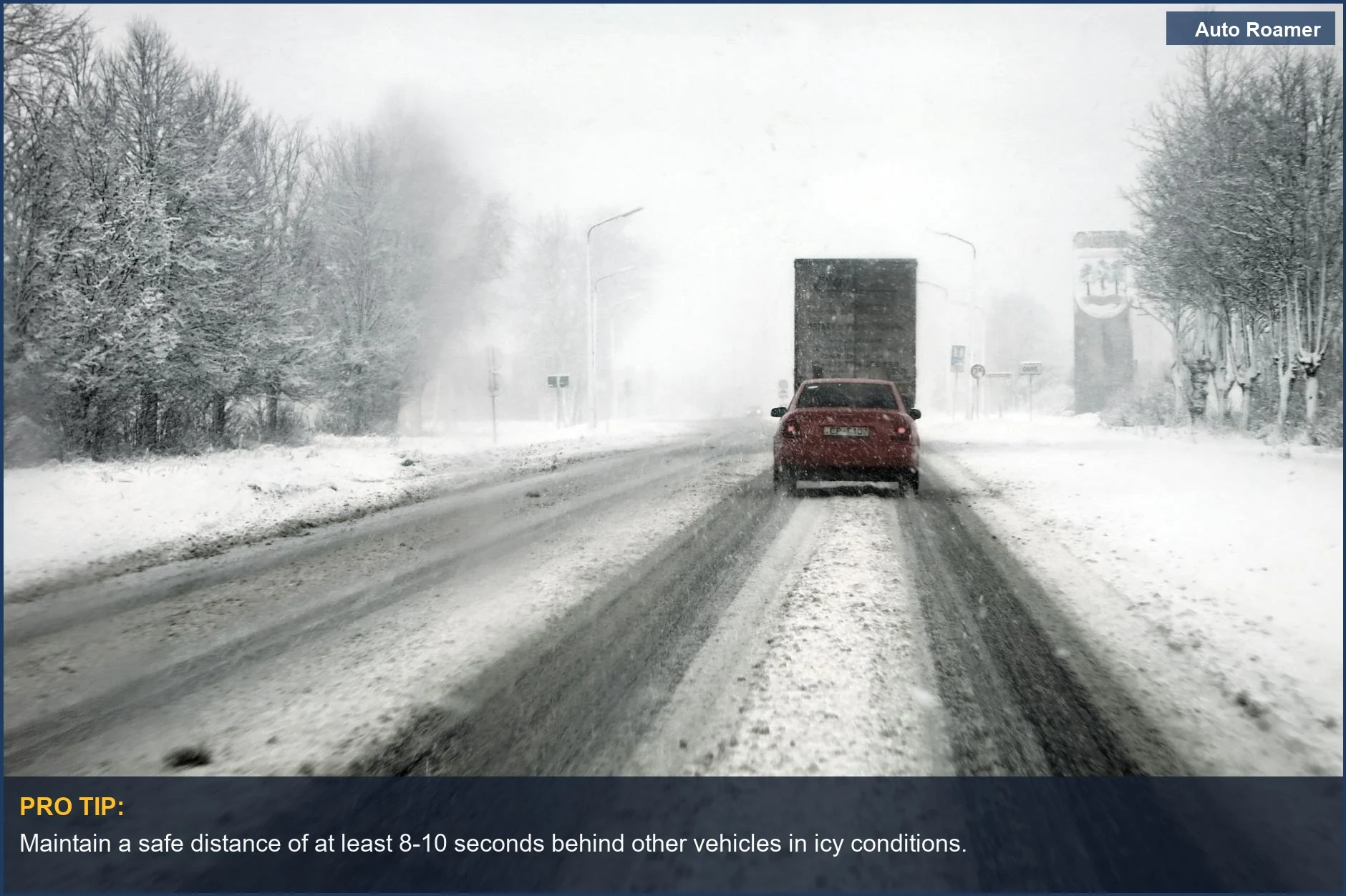 Cars navigating a snowy highway, emphasizing the dangers of black ice driving tips during blizzards.
