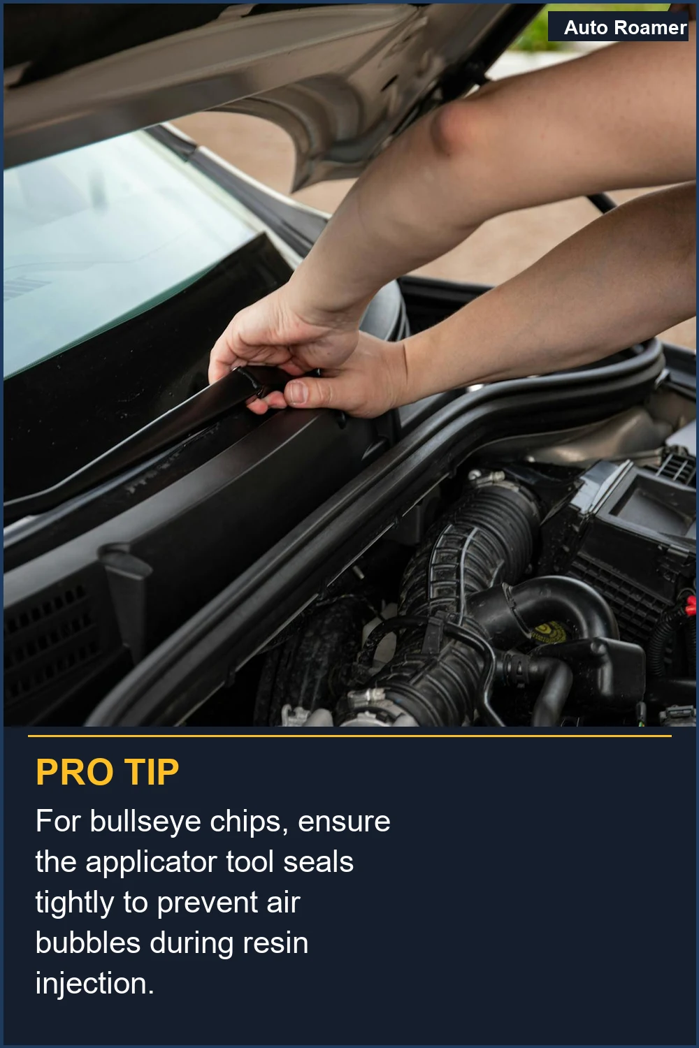 For bullseye chips, ensure the applicator tool seals tightly to prevent air bubbles during resin injection.