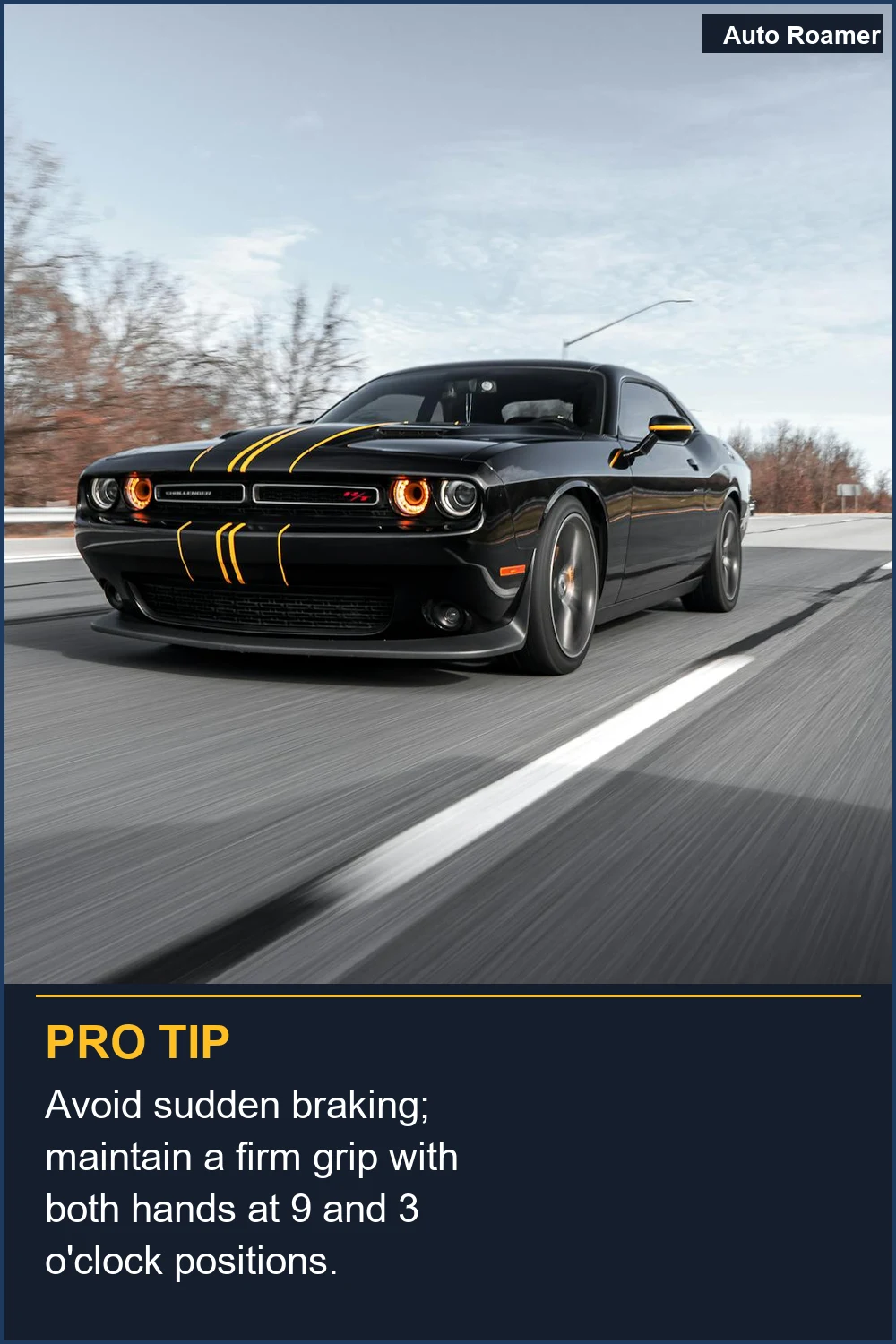 Evita frenar de golpe; mantén un agarre firme con ambas manos en las posiciones de 9 y 3 en el reloj.