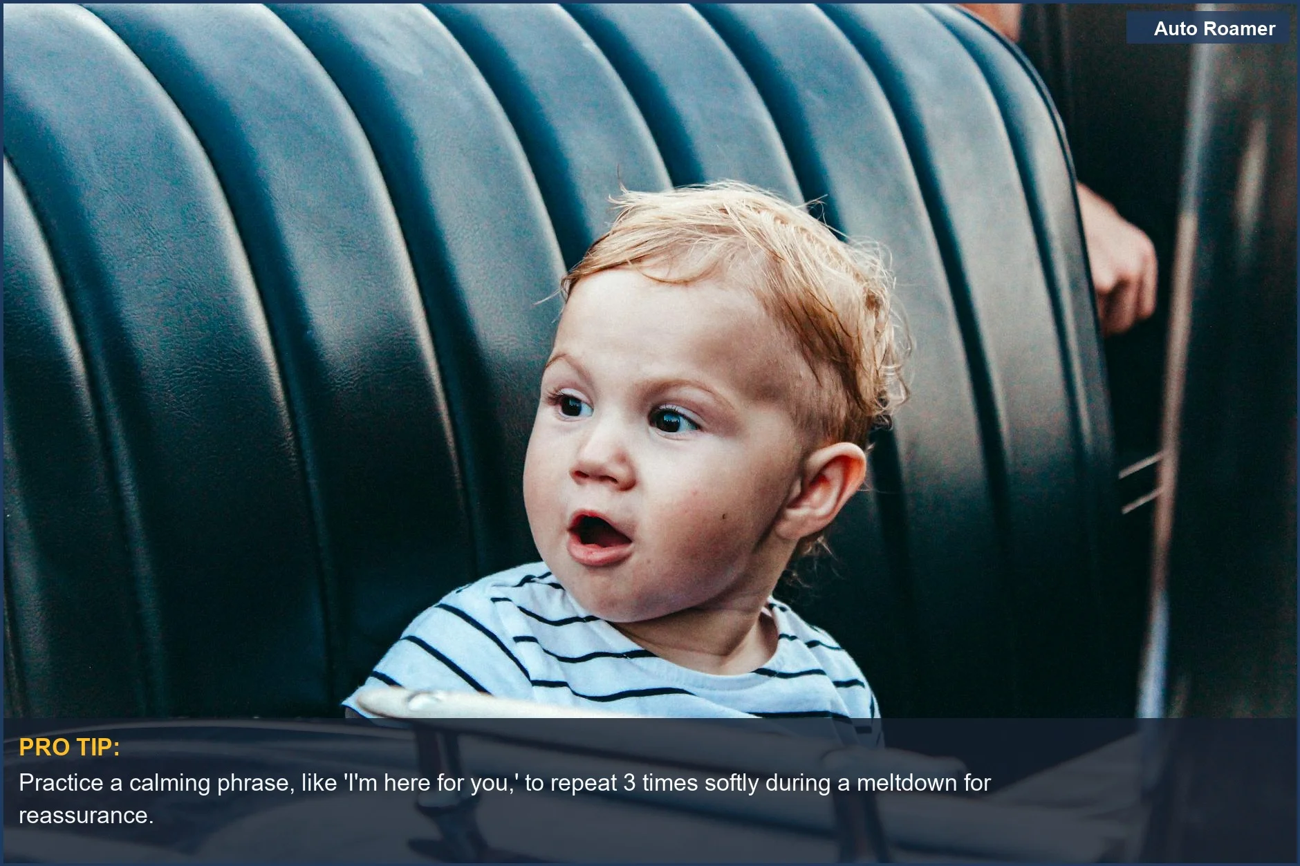 A cute child with a surprised expression in a car seat--a common moment before responding to toddler meltdowns in car journeys.