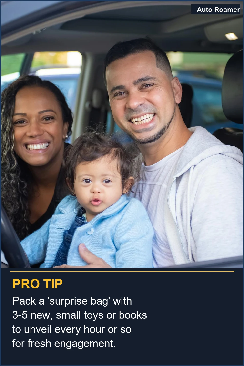 Pack a 'surprise bag' with 3-5 new, small toys or books to unveil every hour or so for fresh engagement.