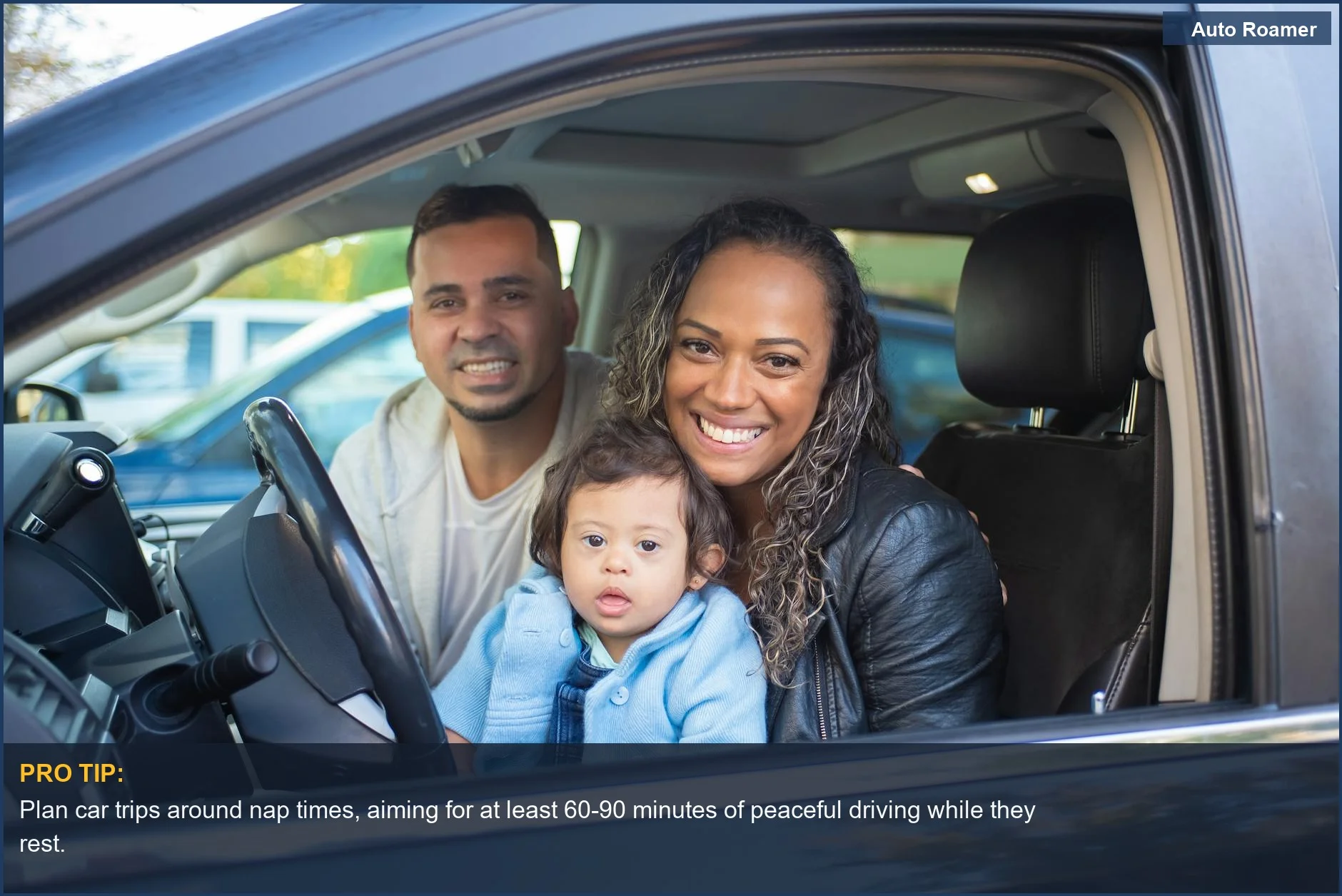 This joyful family traveling happily in a car illustrates the peace achievable when handling toddler meltdowns in cars with good planning.