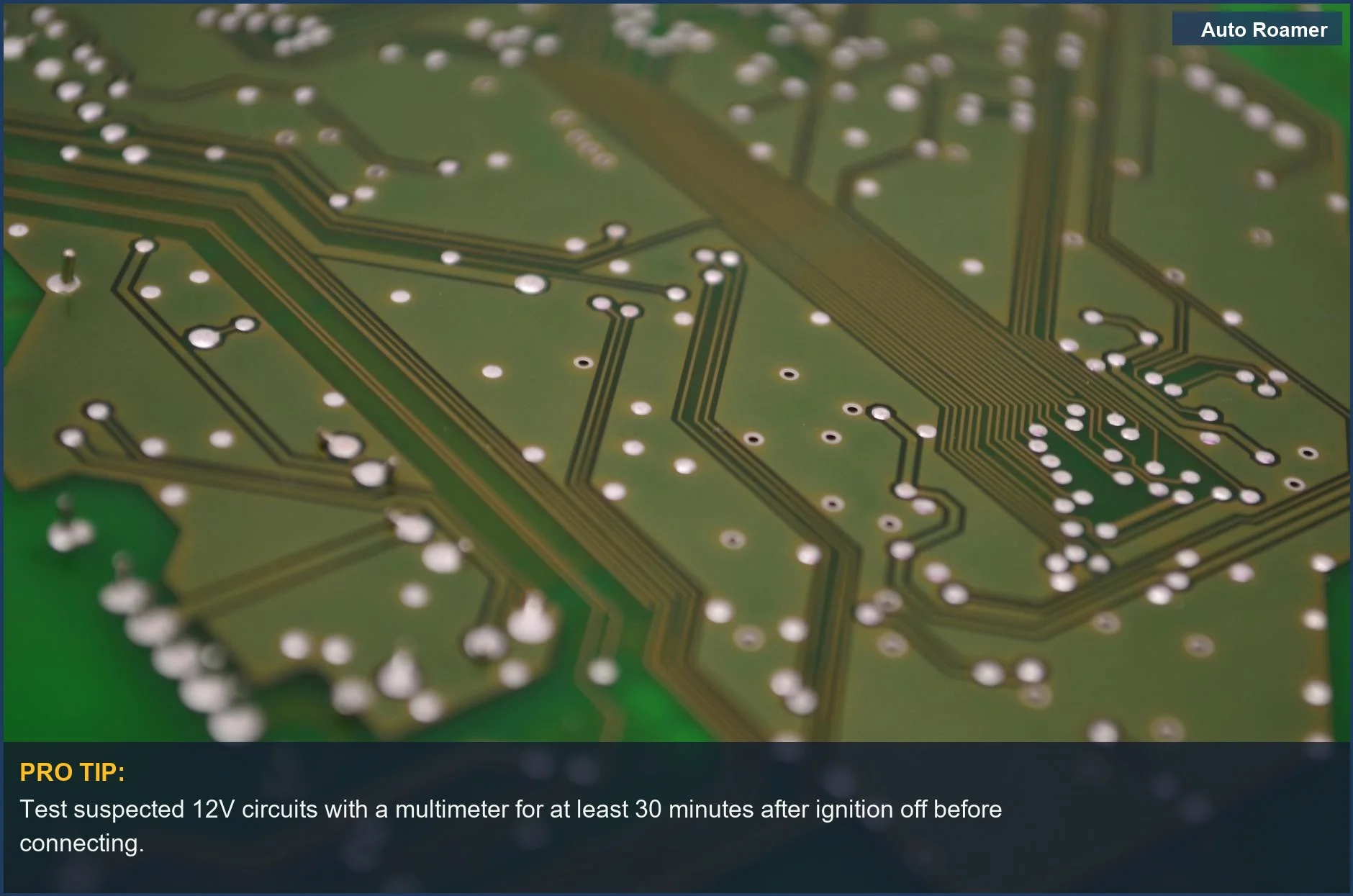 Intricate chip connections and pathways on a printed circuit board, vital for understanding dashcam power management.