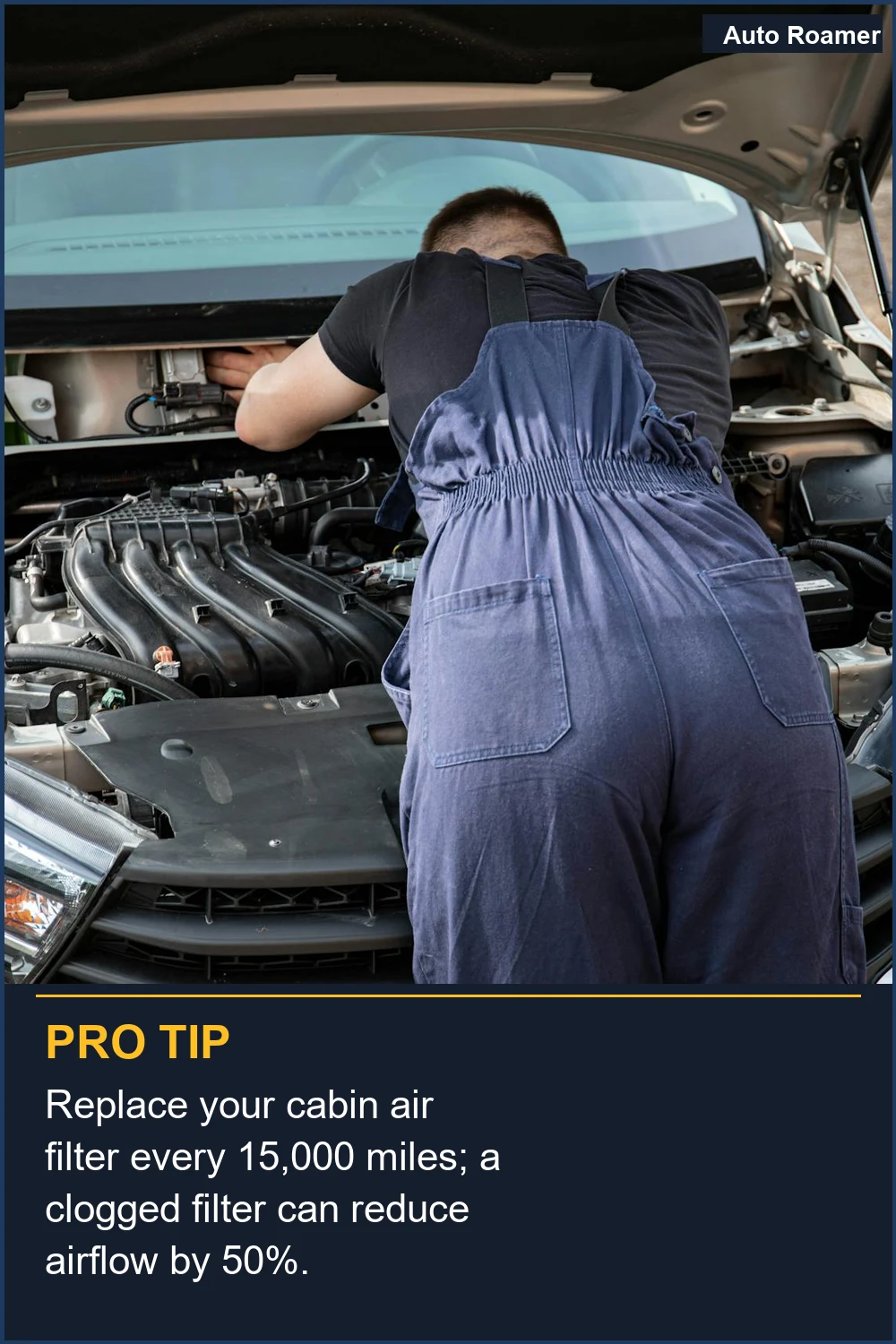 Replace your cabin air filter every 15,000 miles; a clogged filter can reduce airflow by 50%.