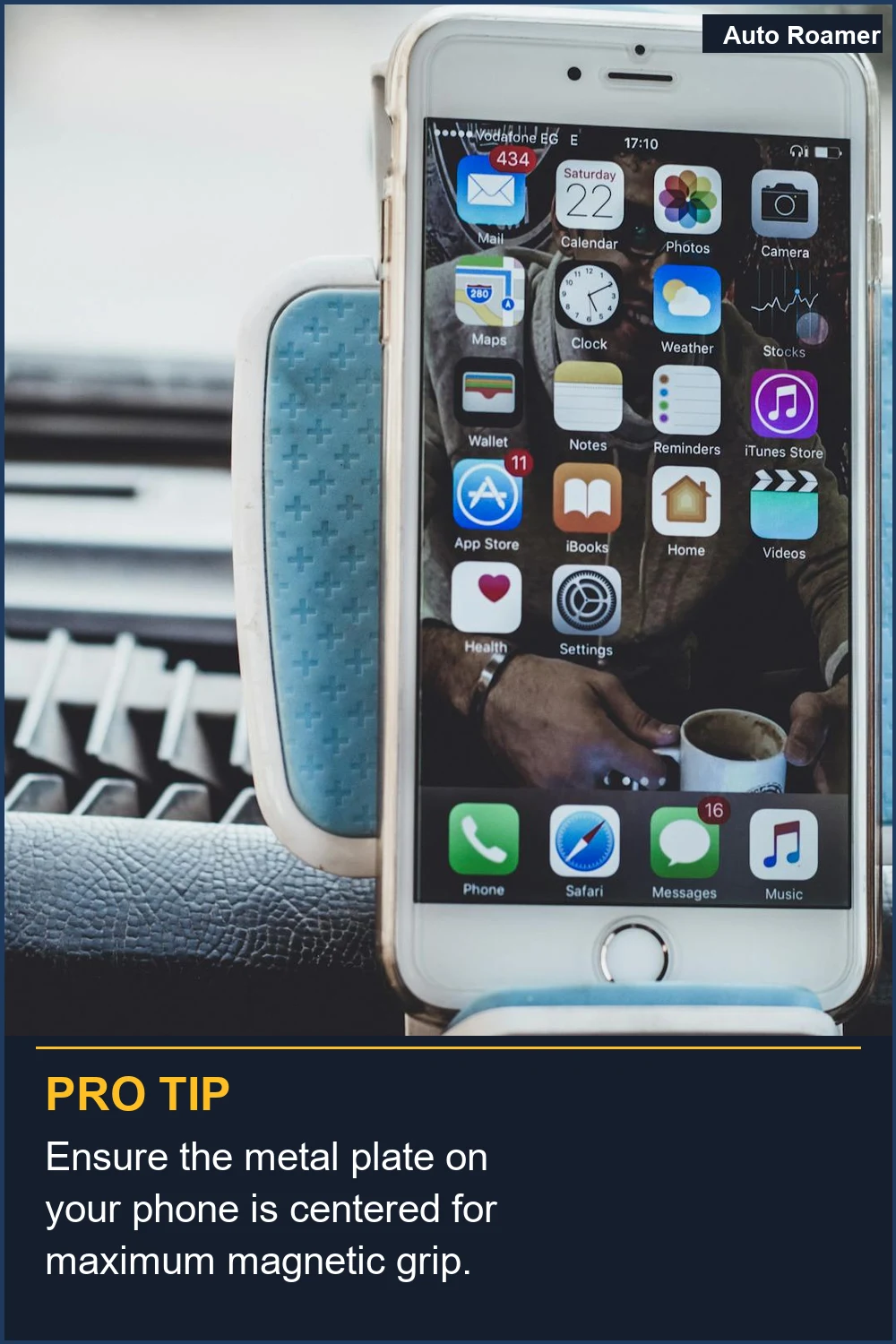 Ensure the metal plate on your phone is centered for maximum magnetic grip.