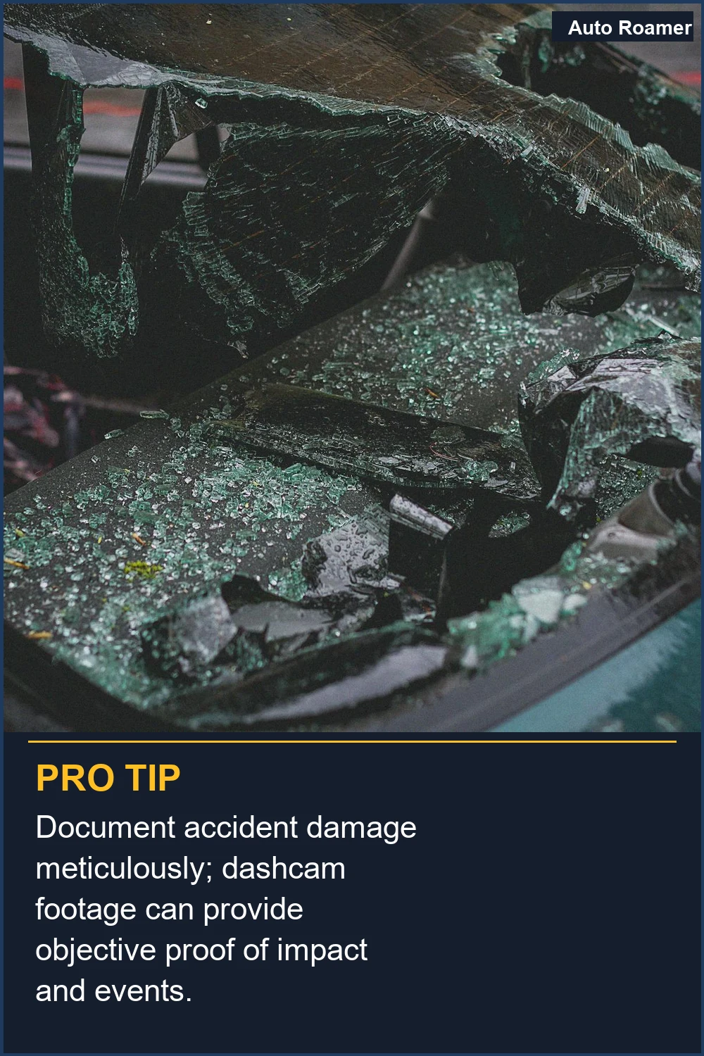 Documenta meticulosamente los daños del accidente; las grabaciones de dashcam pueden proporcionar pruebas objetivas del impacto y los sucesos.