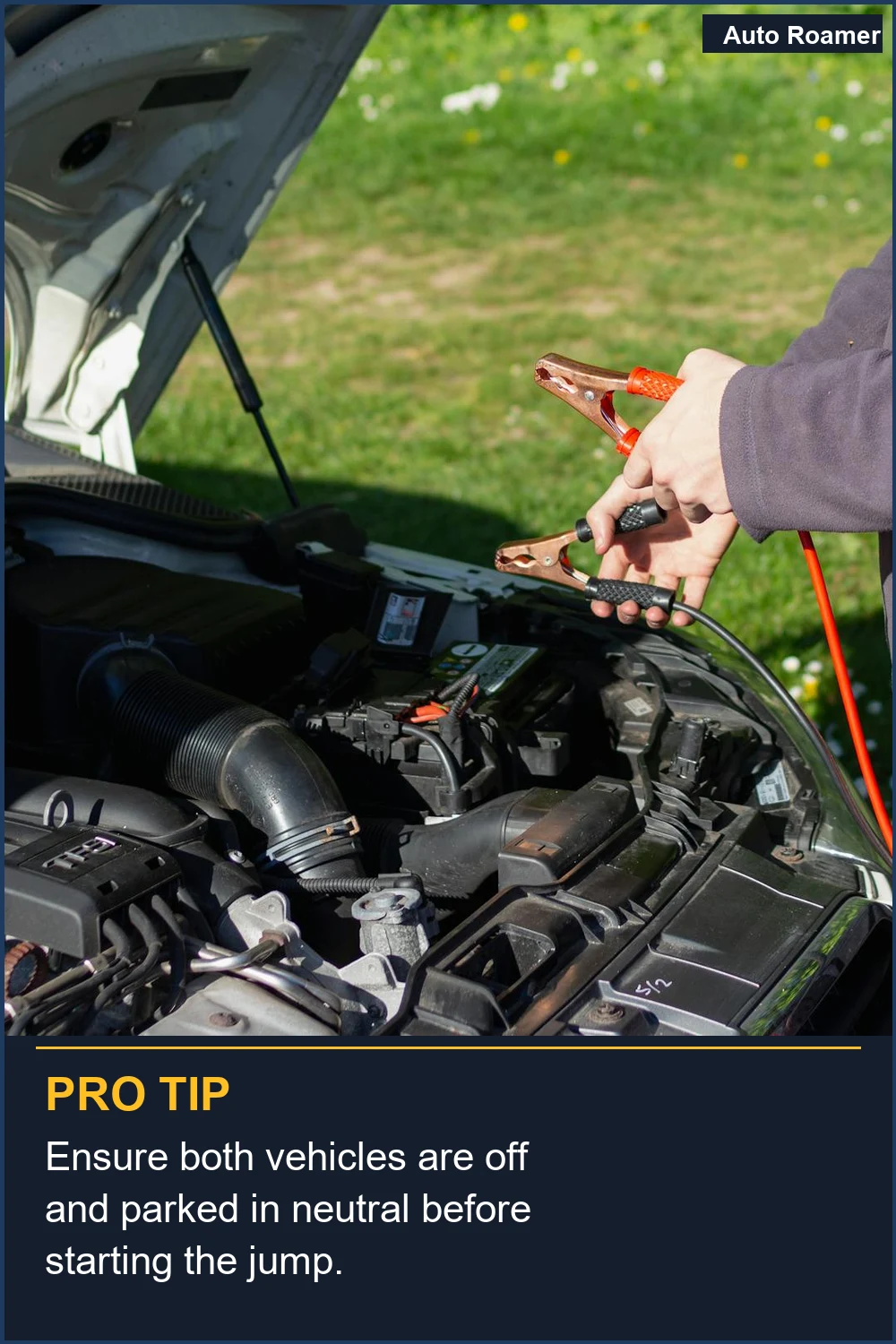 Ensure both vehicles are off and parked in neutral before starting the jump.