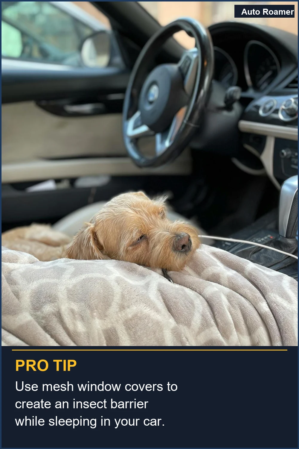 Use mesh window covers to create an insect barrier while sleeping in your car.