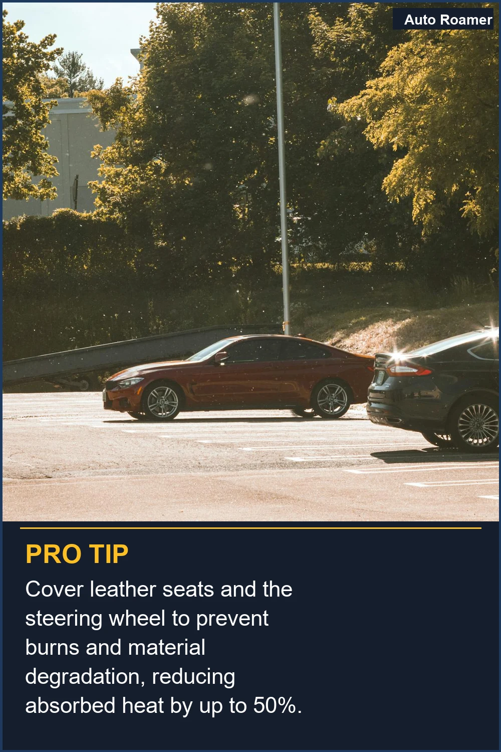 Cover leather seats and the steering wheel to prevent burns and material degradation, reducing absorbed heat by up to 50%.