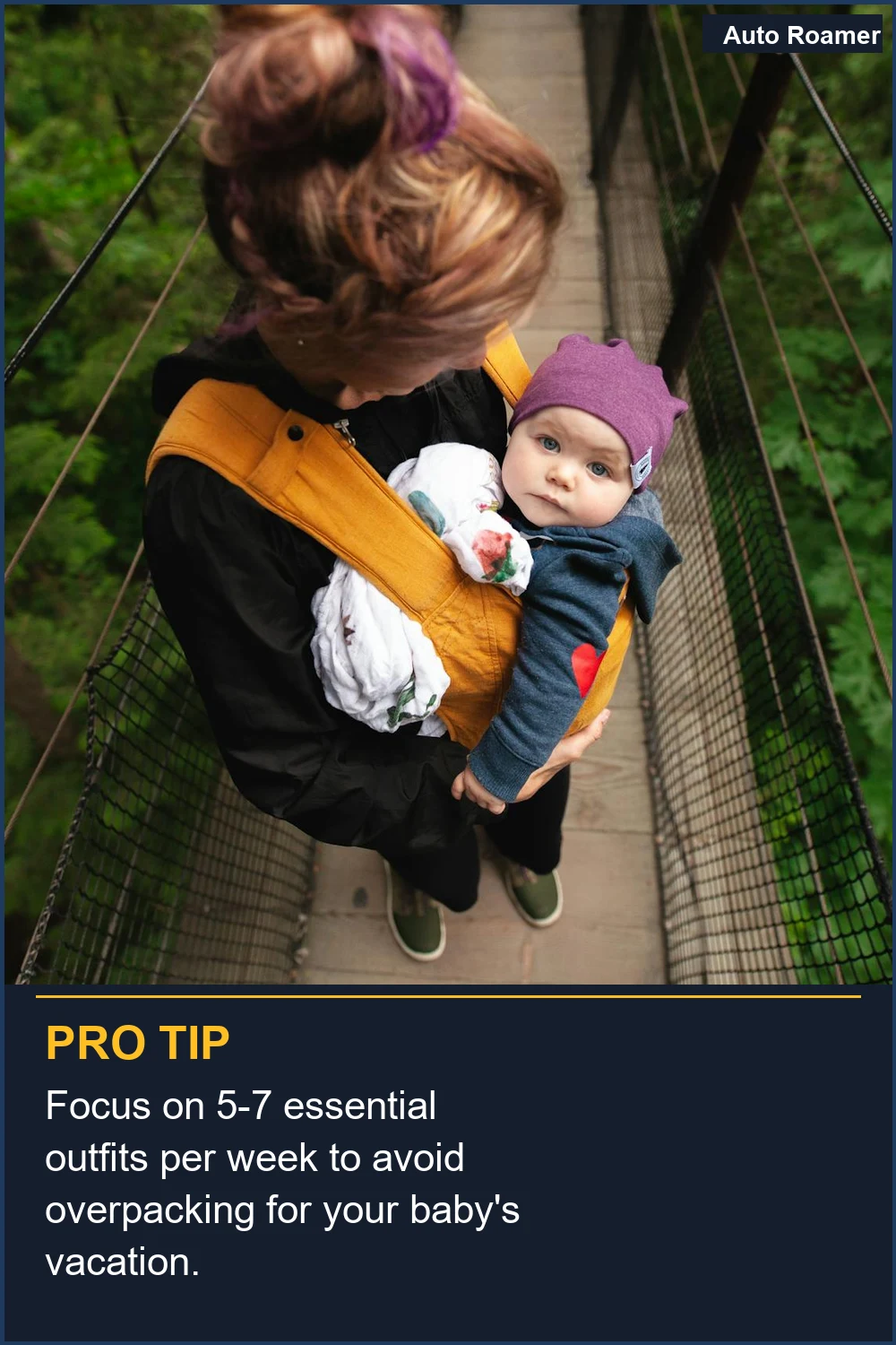 Focus on 5-7 essential outfits per week to avoid overpacking for your baby's vacation.