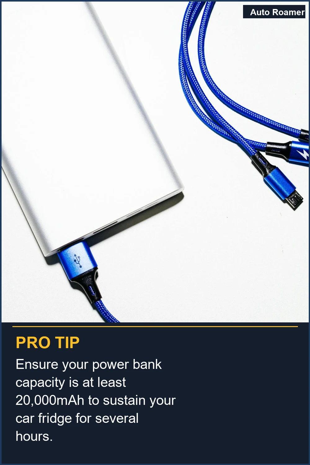 Asegúrate de que la capacidad de tu banco de energía sea de al menos 20.000 mAh para mantener tu nevera de coche funcionando durante varias horas.