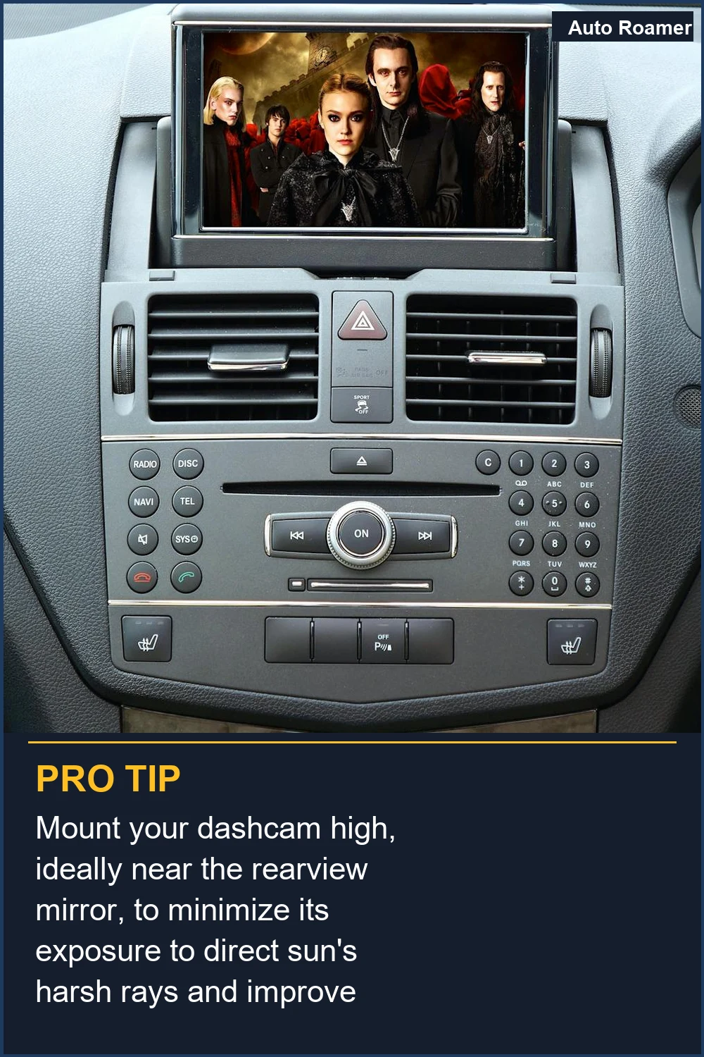 Mount your dashcam high, ideally near the rearview mirror, to minimize its exposure to direct sun's harsh rays and improve airflow.