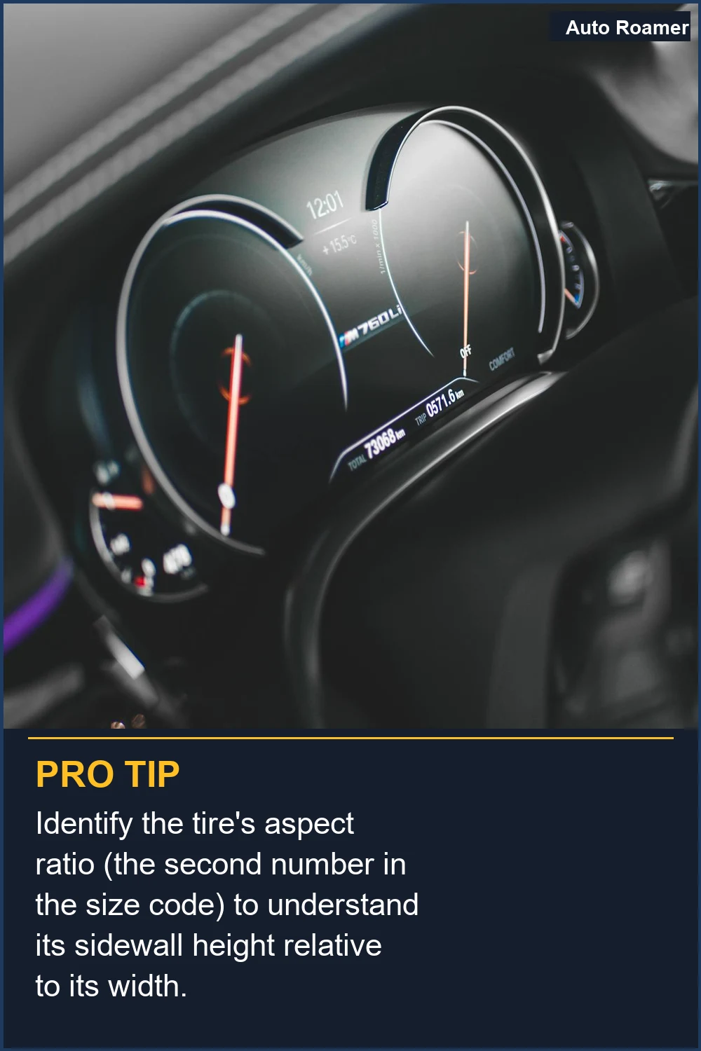 Identify the tire's aspect ratio (the second number in the size code) to understand its sidewall height relative to its width.