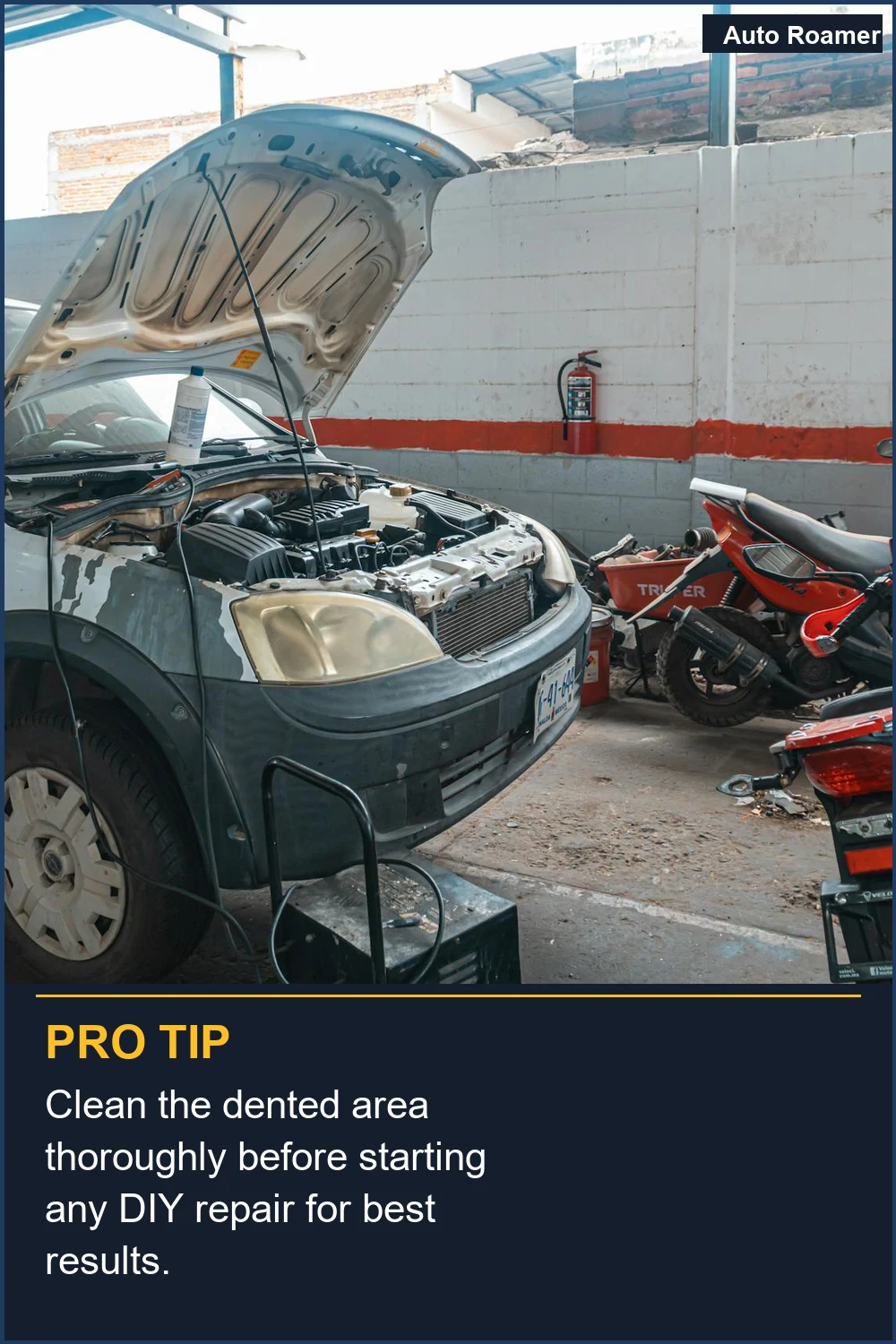 Clean the dented area thoroughly before starting any DIY repair for best results.