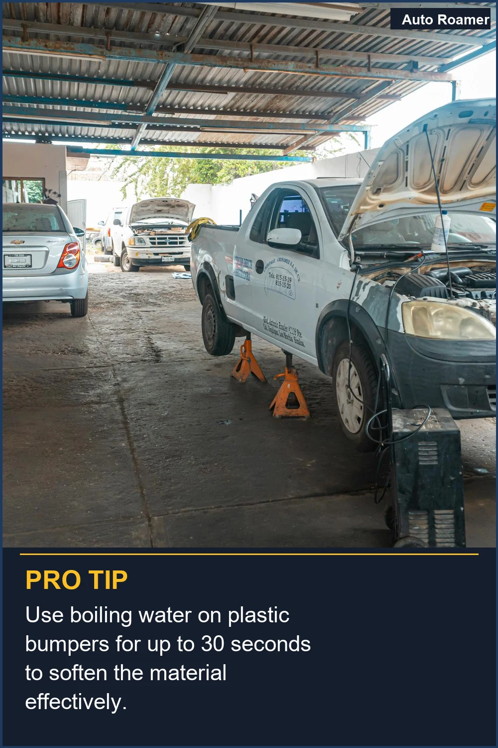 Use boiling water on plastic bumpers for up to 30 seconds to soften the material effectively.