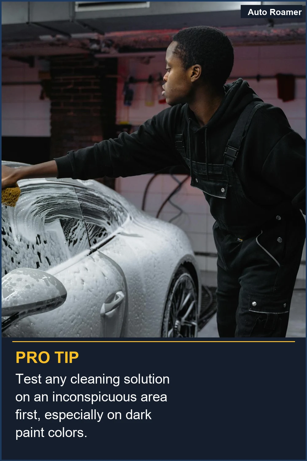 Test any cleaning solution on an inconspicuous area first, especially on dark paint colors.