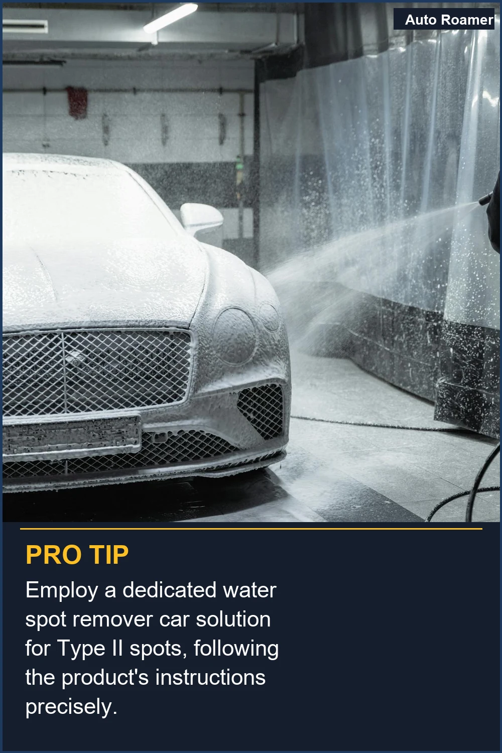 Employ a dedicated water spot remover car solution for Type II spots, following the product's instructions precisely.