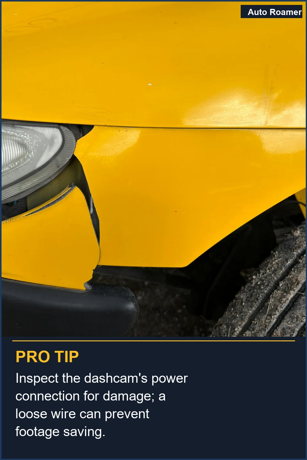 Inspect the dashcam's power connection for damage; a loose wire can prevent footage saving.