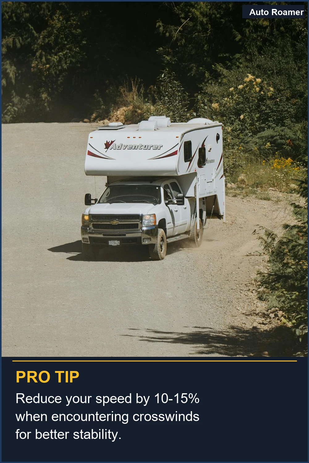Reduce your speed by 10-15% when encountering crosswinds for better stability.