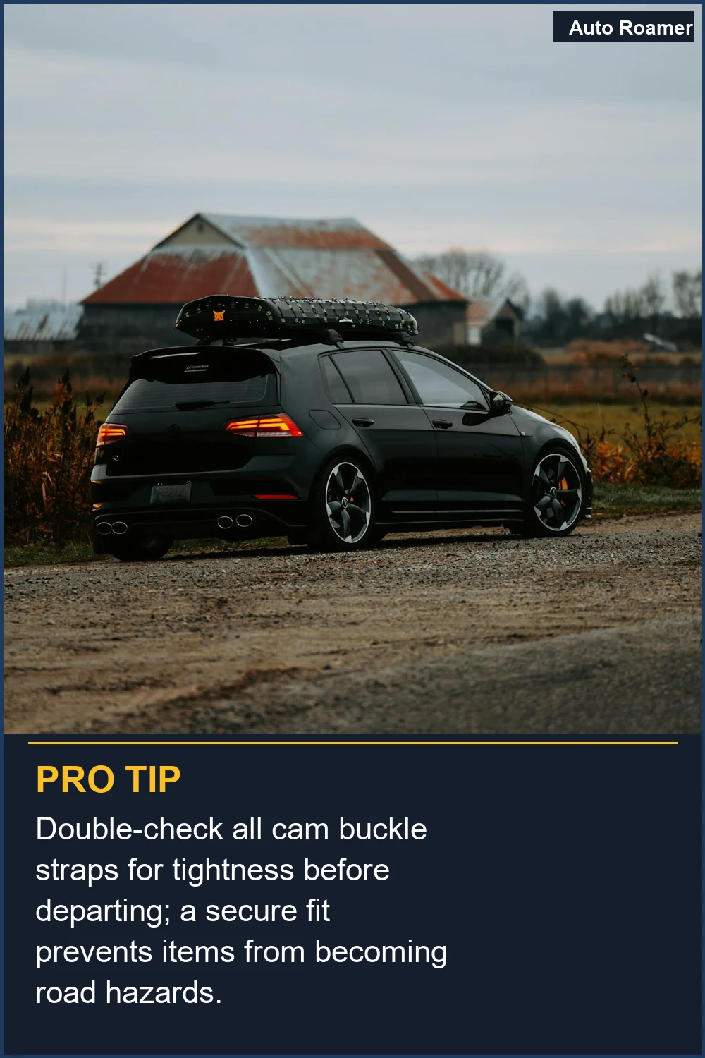 Double-check all cam buckle straps for tightness before departing; a secure fit prevents items from becoming road hazards.