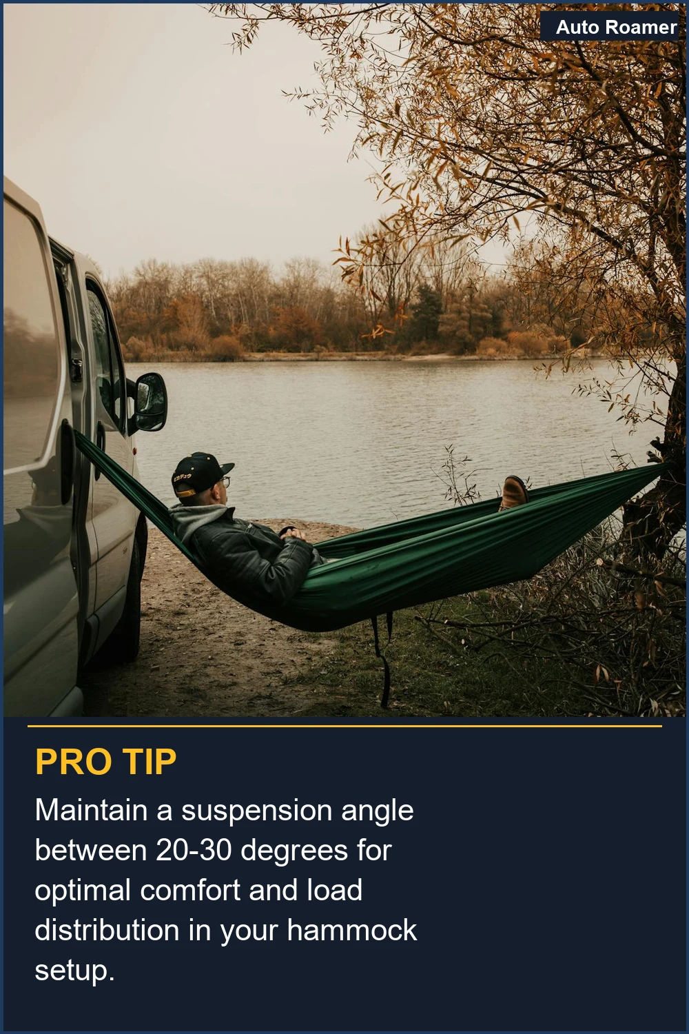Maintain a suspension angle between 20-30 degrees for optimal comfort and load distribution in your hammock setup.