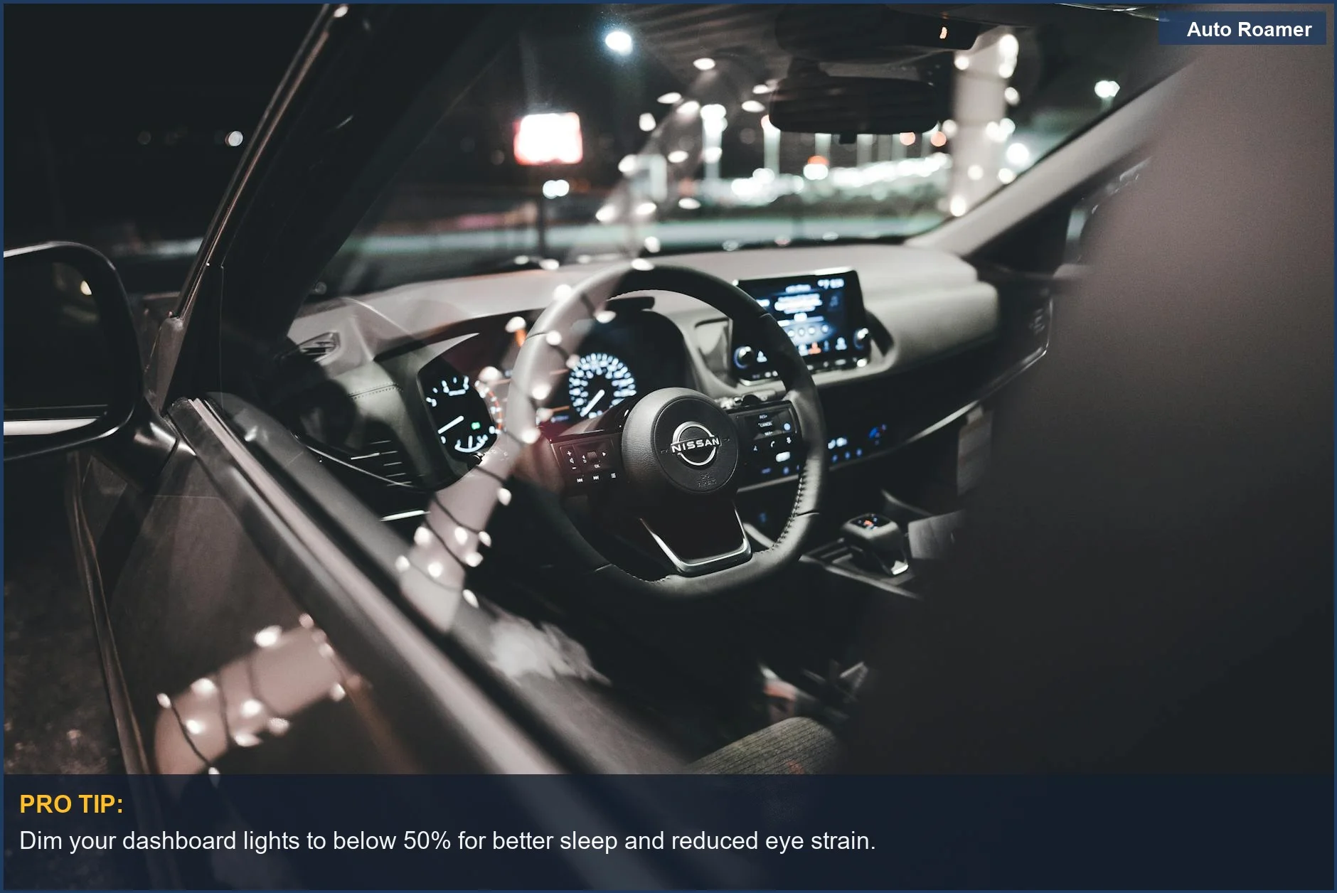 Illuminated Honda Civic dashboard and steering wheel at night, perfect for sleeping.