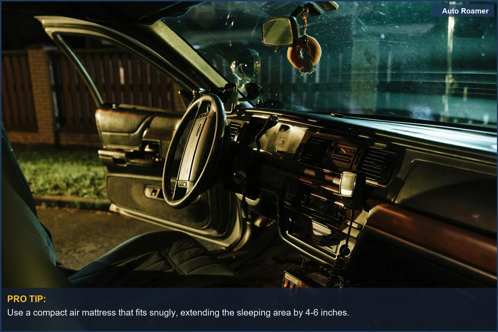 Stylish Honda Civic interior with open door, showcasing steering wheel and seats for sleeping.