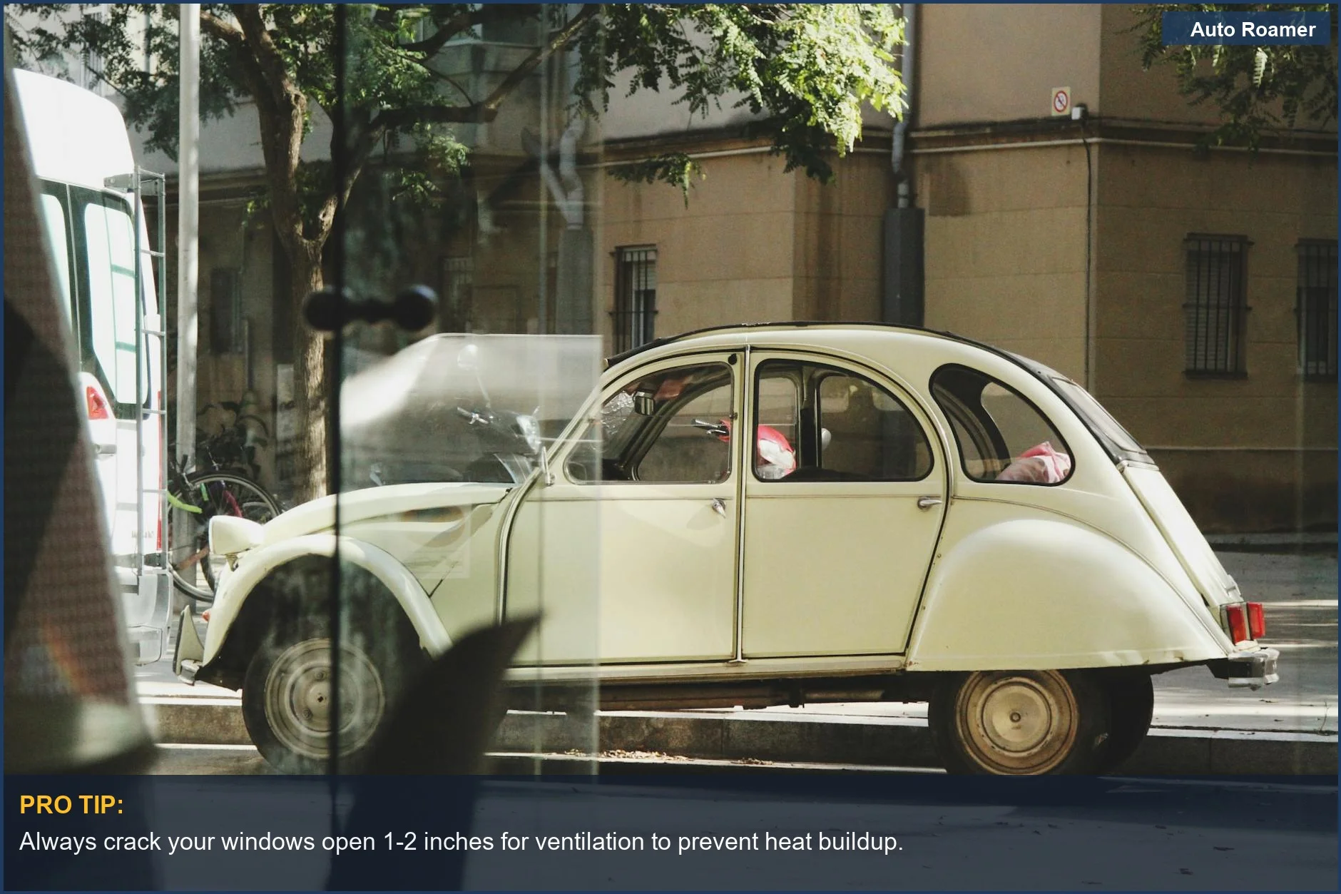 A classic vintage car parked on an urban street, evoking a sense of nostalgia while emphasizing safety.