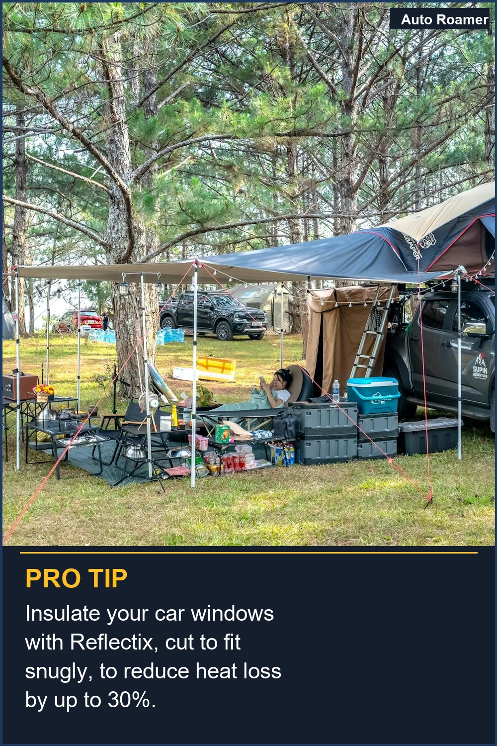 Insulate your car windows with Reflectix, cut to fit snugly, to reduce heat loss by up to 30%.