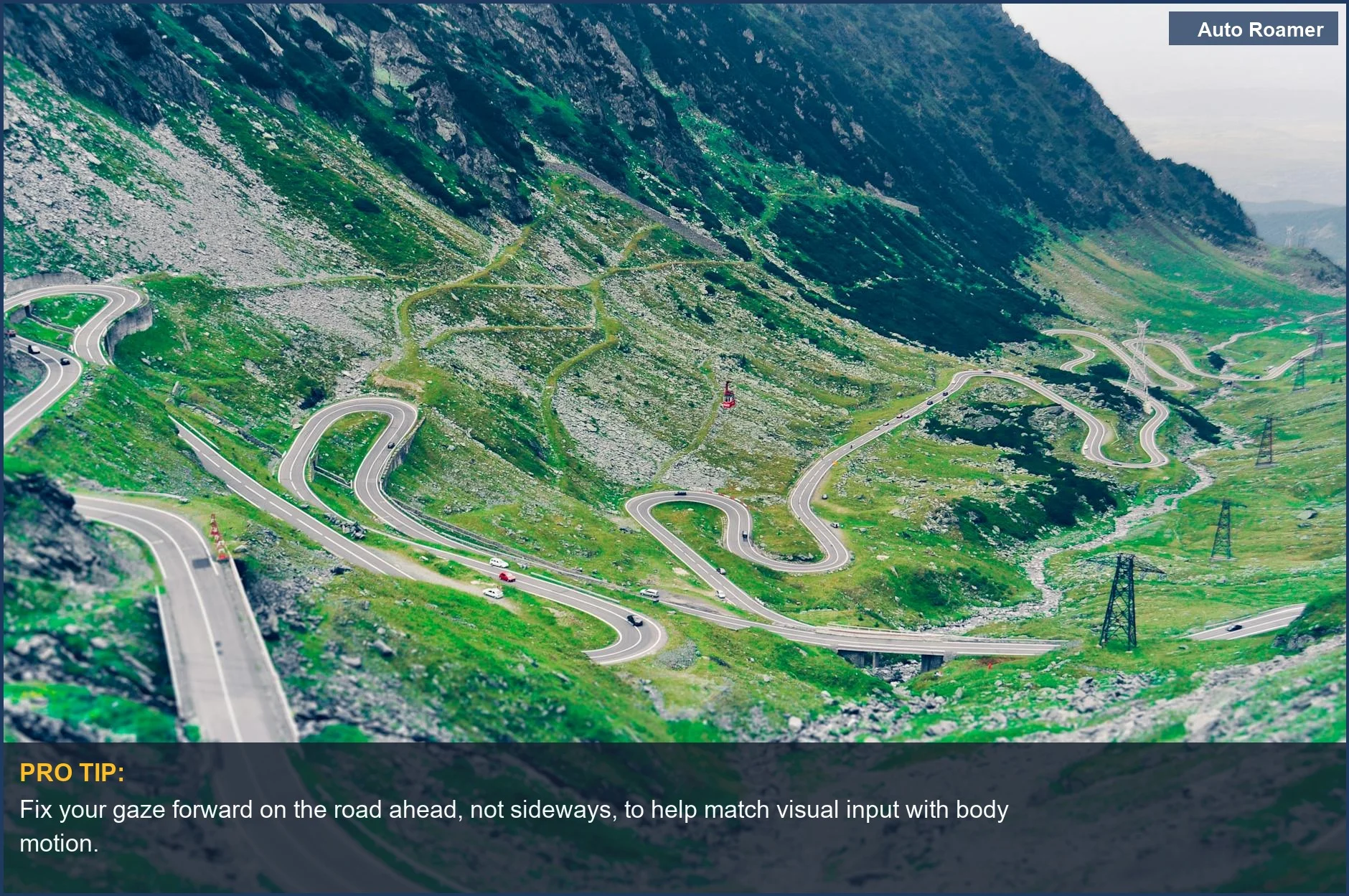 This epic aerial view of the Transfagarasan Highway illustrates challenging routes for managing motion sickness on winding mountain roads.